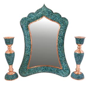 ست 3 تکه آینه و شمعدان فیروزه کوبی مدل کمر باریک کد 295429