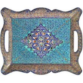 سینی میناکاری مسی آسمانی مدل بوستان کد S-4