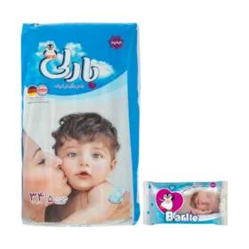 پوشک بارلی سایز 5 بسته 34 عددی به همراه دستمال مرطوب