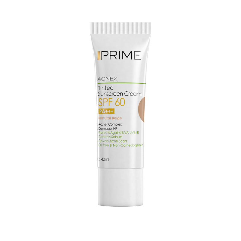 کرم ضدآفتاب رنگی پرایم مدل Acnex Beige SPF60، مناسب پوست‌های چرب، حجم 40 میلی‌لیتر