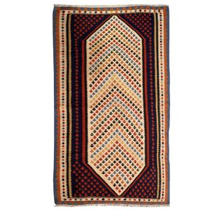 گلیم دستبافت دو متری طرح فارس زمینه کرم کد NKP.RJ76